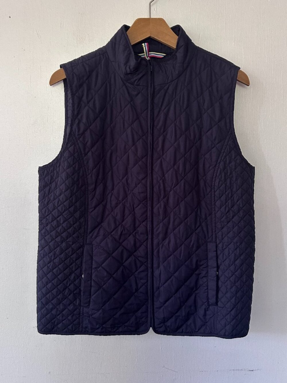 Talbots Quilted Vest Womens Large Petite Navy Pockets Full Zip Preppy Coastal